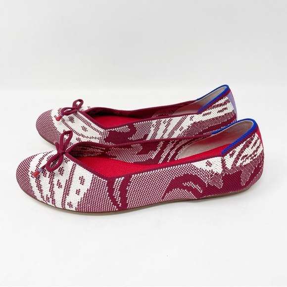 Rothy's Botanical Burgundy Bow Back Stripe Flats Red White Pattern Ballet Women - Picture 3 of 7